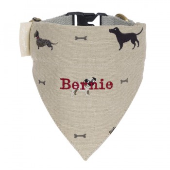 Hundehalstuch mit Namen, personalisierte Hunde Bandana, Hunde Halsband von Sophie Allport aus Hundestoff mit Hundemotiven