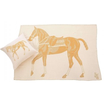 Polo Decke Gold / Polo Plaid Gold Stick & Ball / Polo Kissen / Polo Pony Kissen Stick & Ball / Polo Accessoires / Polo Deko