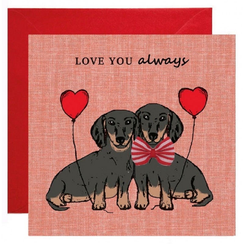 Dackel Valentinskarte mit Dackelmotiv, Valentinskarte für DackelbesitzerInnen, Valentinskarte für Hundefreunde, Dackelkarte